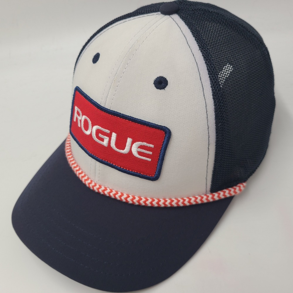 Rogue Fitness Hat Snapback Trucker Mesh White Blue Red Rope Patch Logo Men